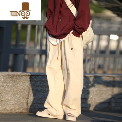 YANXU 日系复古休闲裤男宽松直筒阔腿长裤cityboy潮牌工装裤