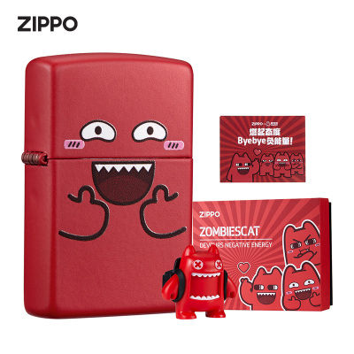 Zippo芝宝打火机防风煤油打火机之宝魔鬼猫比心猫套装LOTLI233-0021生日礼物-新机无油2021魔鬼猫