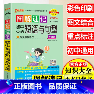初中通用 [正版]2024Pass绿卡图书图解速记初中英语短语与句型中考英语备考总复习资料辅导书初一二三七八九年级英语随