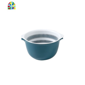 塑料双层镂空沥水洗菜篮家用蔬菜收纳篮厨房水果蓝子洗菜盆 FENGHOU 长方形浅灰