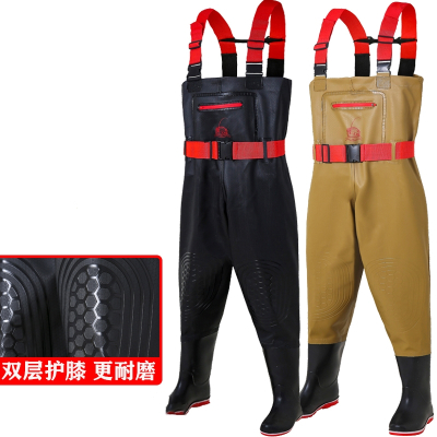  下水裤加厚迈高登半身雨鞋全身连体水裤防水衣服水库男皮叉抓鱼雨裤