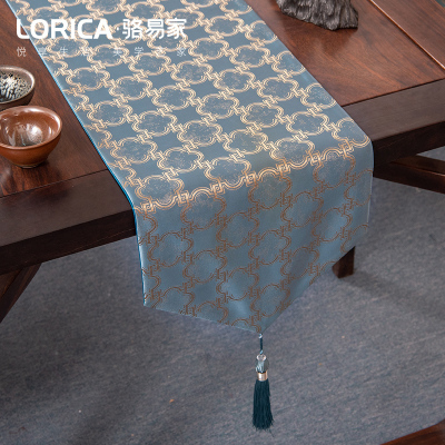 新中式桌旗禅意现代简约茶几餐桌布长条装饰布北欧电视柜盖巾定 望蓬莱-蓝色 33*330cm(适用桌长2.7米-2.9米)