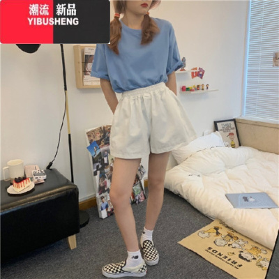 YIBUSHENG松紧腰小个子休闲裤女季新款原宿风高腰显瘦A字裤宽松运动短裤