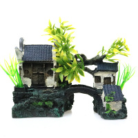 鱼缸假山水族箱装饰造景石小房子小桥江南水乡徽派创意摆件