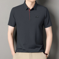 夏季男士翻领拼色短袖T恤衫时尚中年男款宽松弹力华夫格POLO衫
