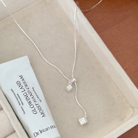 纯银纹理方块长项链配饰女款2025新款轻奢高级感韩系冷淡风送女朋友老婆情人节七夕生日礼物