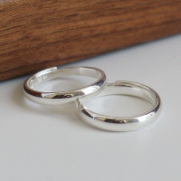 S999足银光面开口对戒简约气质经典款情侣戒可定制刻字纯银戒指女送女朋友老婆情人节七夕生日礼物