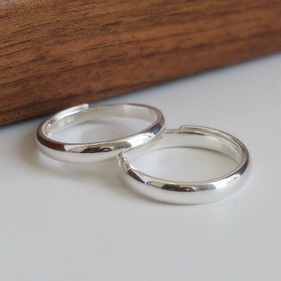 S999足银光面开口对戒简约气质经典款情侣戒可定制刻字纯银戒指女送女朋友老婆情人节七夕生日礼物