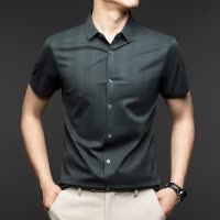 夏季新款条纹休闲男士衬衫商务翻领冰丝薄款透气衬衫男