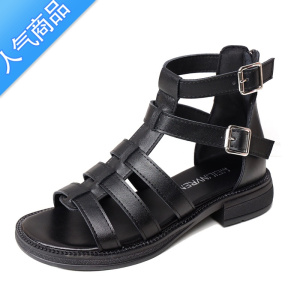 SUNTEK女士凉鞋女2023年新款夏季百搭仙女风配裙子一字带平底罗马女鞋潮