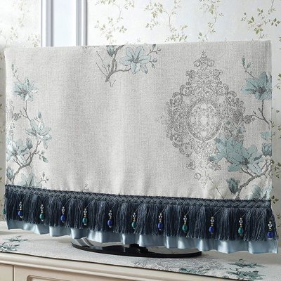 新中式55寸液晶电视机盖布防尘罩60寸曲面屏挂式欧式家用布艺32寸 芳华蓝色电视机罩 55英寸(宽130*高80)