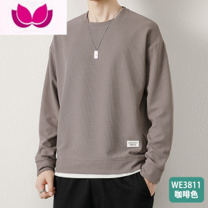 七斓华夫格长袖T恤男潮流圆领套头上衣宽松休闲打底衫潮牌卫衣