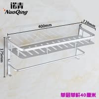 免打孔浴室置物架太空铝卫浴置物架双层毛巾架壁挂卫生间置物架 三维工匠 至尊加厚款50双层四钩+胶