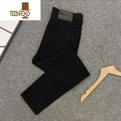 YANXU黑色牛仔裤男韩版修身纯色高端百搭夏季薄款九分裤潮牌弹力小脚裤