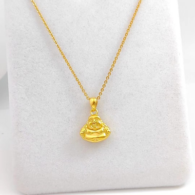 仿黄金铜镀金大肚弥勒佛吊坠实心挂坠项链女 仿真沙金小金佛首饰送女朋友老婆情人节七夕生日礼物