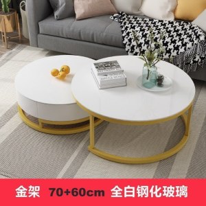 森美人北欧客厅茶几简约现代可抽拉阳台小户型带抽屉圆形钢化玻璃小茶几