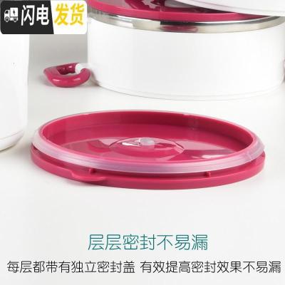 三维工匠304不锈钢多层饭盒分格型成人餐盒带盖食堂学生密封上班族便当盒 三层(绿色)
