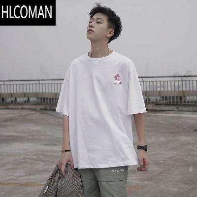 HLCOMAN港风纯色短袖t恤男潮牌2025夏新款宽松潮流半袖体恤百搭上衣