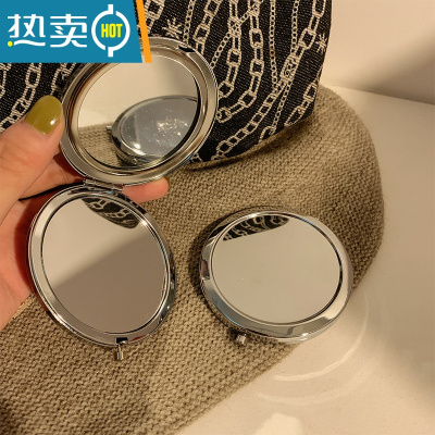 敬平手持金属圆形双面小镜子女随身携带翻盖折叠化妆镜迷你学生便携便携式用镜 图片款
