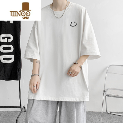 YANXU黑色280g短袖t恤男款夏季衣服男宽松大码三本针七分袖潮7