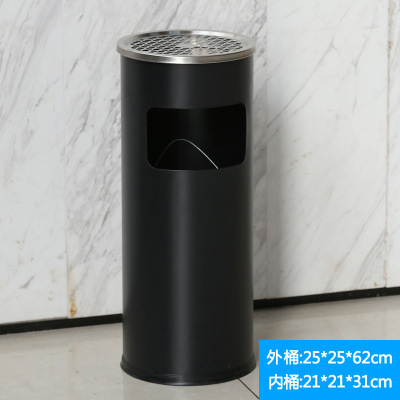 商用大号不锈钢分类垃圾桶带烟灰缸 丽格圆形黑色