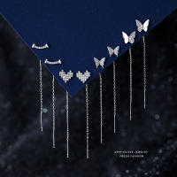 s999足银蝴蝶爱心微笑耳线气质简约养耳洞小清新通勤百搭耳饰批发送女朋友老婆情人节七夕生日礼物