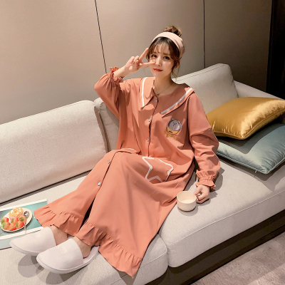 Ideamini睡衣女春秋棉网红大码睡袍女中长款长袖睡裙宽松浴袍秋冬家居服