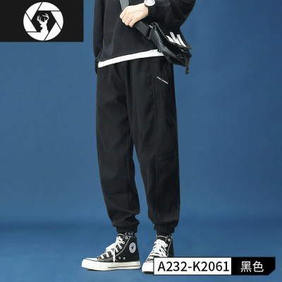 HongZun男士休闲长裤秋冬季潮流束脚运动裤子加绒加厚宽松潮牌百搭工装裤工装制服
