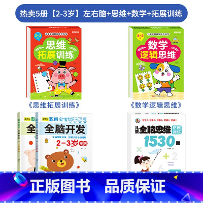★热卖5册[2-3岁]左右脑+思维+数学+拓展训练 [正版]儿童左右脑开发训练全脑益智逻辑思维书连线迷宫数学游戏书2-3
