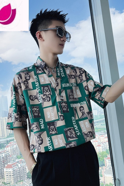 七斓夏季网红痞帅T恤男ins潮流夏装短袖翻领衫半袖上衣潮流体恤男