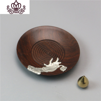 封后镶锡莲花叶枫叶迷你香插沉香盘香炉线香插茶杯托黑檀木线香炉221款观音手黑檀+大水滴抛光-香薰灯炉/器具