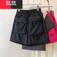 YIBUSHENG糖果色美式工装短裤女2024季大码胖mm宽松高腰显瘦设计感阔腿裤