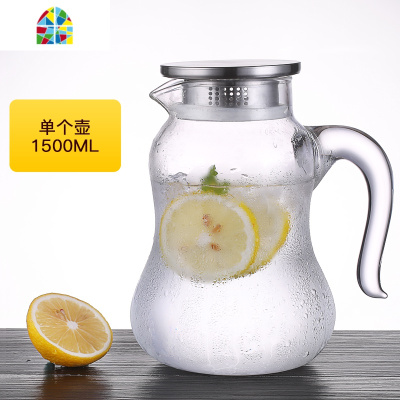 玻璃冷水壶超大容量耐热防爆凉水杯家用晾水可高温储凉茶壶鸭嘴壶 FENGHOU 1.8L+2个小杯子+茶盘凉水壶