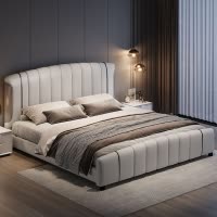 意式真皮床轻奢现代简约双人床主卧小户型实木储物床家用软包婚床