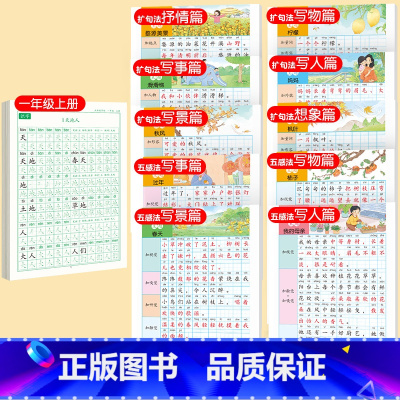 [上册]同步字帖1上+五感法+扩句法字帖 [正版]一年级练字字帖小学生上册下册同步练字帖语文人教版口算天天练硬笔书法练字