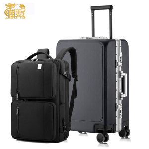 麒霁拉杆箱旅行箱 灰色24英寸铝框款+双肩包036BL