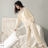 氧时间睡衣女士春秋款冬季纯棉长袖2024年新款纯色简约家居服套装