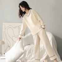 氧时间睡衣女士春秋款冬季纯棉长袖2024年新款纯色简约家居服套装