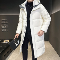 冬季白色长款羽绒服男士新款休闲青年时尚百搭白鸭绒纯色外套男装