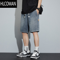 HLCOMAN夏季薄款星空纹牛仔短裤男士潮牌2024新款直筒宽松休闲五分中裤子