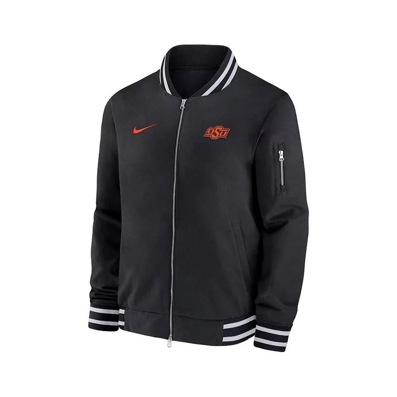 耐克(NIKE)男士黑色俄克拉荷马州立牛仔全拉链运动夹克微绒里衬侧