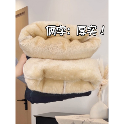 加绒裤子女冬加厚棉裤新款胖mm大码显瘦宽松羊羔绒阔腿裤_85_77