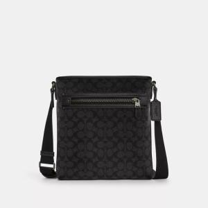 COACHslim商务斜挎包多功能调节男士信使包 Charcoal/Black