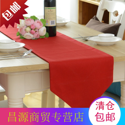 田园风桌旗餐桌布全棉纯色结婚礼大红色茶几布电视柜盖巾