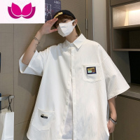 七斓短袖衬衫男士ins潮牌设计感大码衬衣夏季港风宽松百搭外套