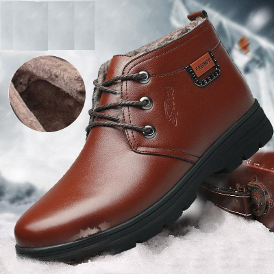 加绒加厚高帮棉鞋2019男士休闲鞋保暖鞋子防滑雪地靴男棉鞋男雪地靴男鞋纤婗(QIANNI)加绒加厚棕色款式一44码