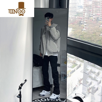 YANXU美式vibe风裤子高街黑色微喇牛仔裤男款潮牌痞帅修身直筒长裤