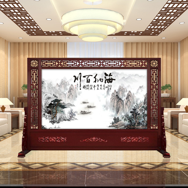 中式实木屏风 进大厅隔断 公司单位屏风酒店实木大座屏 特卖F款 整装