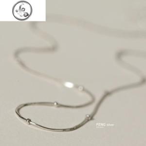 S925纯银女圆珠蛇骨链简约韩版蛇骨间珠项链锁骨链裸链 JiMi