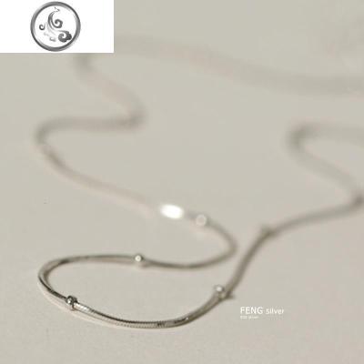 S925纯银女圆珠蛇骨链简约韩版蛇骨间珠项链锁骨链裸链 JiMi